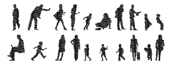 Silhouettes Vectorielles Silhouettes Esquissées Personnes Dessin Contour Silhouette Personnes Icône — Image vectorielle