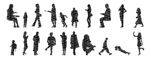 Silhouettes Vectorielles Silhouettes Esquissées Personnes Dessin Contour Silhouette Personnes Icône — Image vectorielle