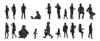 Vektör siluetleri, insanların ana hatları, Contour çizimleri, insanların siluetleri, ikon kümesi izole edilmiş, oturan insanların silueti, mimari set