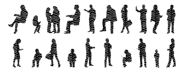 Silhouettes Vectorielles Silhouettes Esquissées Personnes Dessin Contour Silhouette Personnes Icône — Image vectorielle