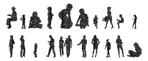 Silhouettes Vectorielles Silhouettes Esquissées Personnes Dessin Contour Silhouette Personnes Icône — Image vectorielle