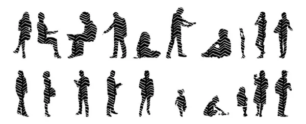 Silhouettes Vectorielles Silhouettes Esquissées Personnes Dessin Contour Silhouette Personnes Icône — Image vectorielle