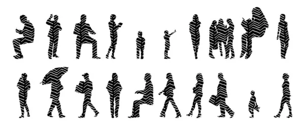 Silhouettes Vectorielles Silhouettes Esquissées Personnes Dessin Contour Silhouette Personnes Icône — Image vectorielle