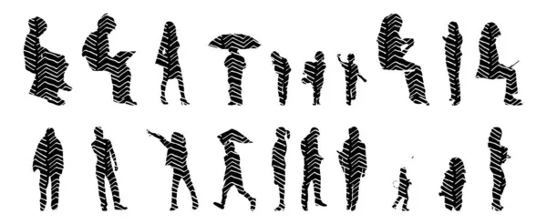 Silhouettes Vectorielles Silhouettes Esquissées Personnes Dessin Contour Silhouette Personnes Icône — Image vectorielle