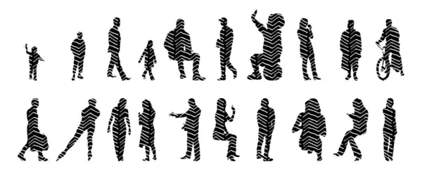 Silhouettes Vectorielles Silhouettes Esquissées Personnes Dessin Contour Silhouette Personnes Icône — Image vectorielle