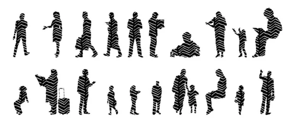 Silhouettes Vectorielles Silhouettes Esquissées Personnes Dessin Contour Silhouette Personnes Icône — Image vectorielle