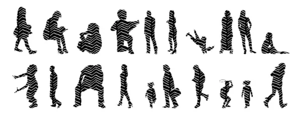 Silhouettes Vectorielles Silhouettes Esquissées Personnes Dessin Contour Silhouette Personnes Icône — Image vectorielle