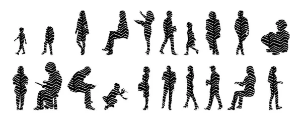 Silhouettes Vectorielles Silhouettes Esquissées Personnes Dessin Contour Silhouette Personnes Icône — Image vectorielle