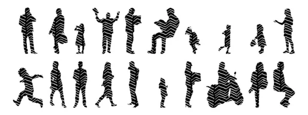 Silhouettes Vectorielles Silhouettes Esquissées Personnes Dessin Contour Silhouette Personnes Icône — Image vectorielle