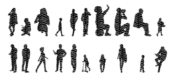 Silhouettes Vectorielles Silhouettes Esquissées Personnes Dessin Contour Silhouette Personnes Icône — Image vectorielle