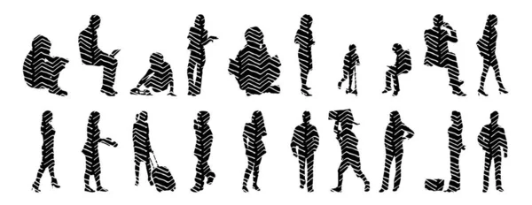 Silhouettes Vectorielles Silhouettes Esquissées Personnes Dessin Contour Silhouette Personnes Icône — Image vectorielle