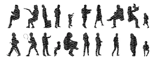 Silhouettes Vectorielles Silhouettes Esquissées Personnes Dessin Contour Silhouette Personnes Icône — Image vectorielle