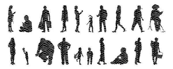 Silhouettes Vectorielles Silhouettes Esquissées Personnes Dessin Contour Silhouette Personnes Icône — Image vectorielle