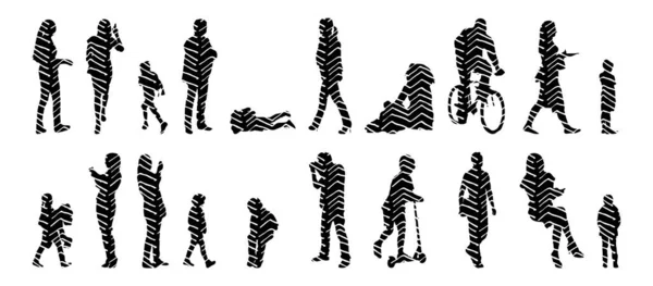 Silhouettes Vectorielles Silhouettes Esquissées Personnes Dessin Contour Silhouette Personnes Icône — Image vectorielle