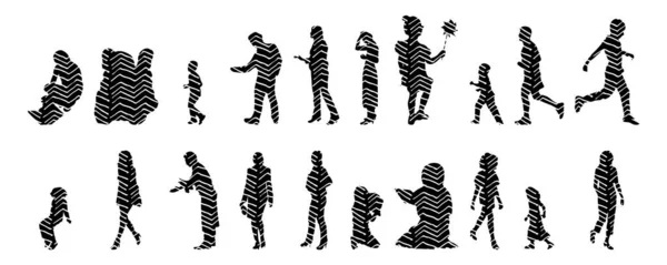 Silhouettes Vectorielles Silhouettes Esquissées Personnes Dessin Contour Silhouette Personnes Icône — Image vectorielle