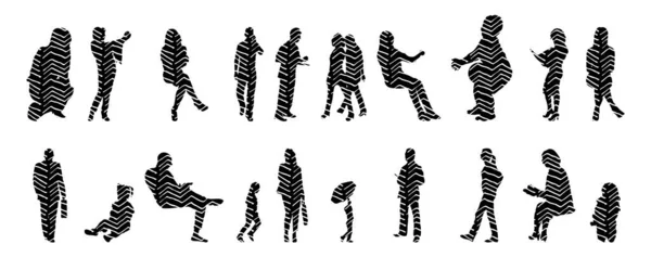 Silhouettes Vectorielles Silhouettes Esquissées Personnes Dessin Contour Silhouette Personnes Icône — Image vectorielle