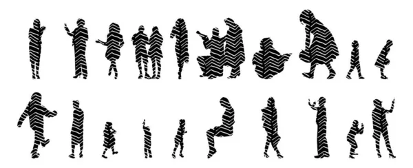 Silhouettes Vectorielles Silhouettes Esquissées Personnes Dessin Contour Silhouette Personnes Icône — Image vectorielle