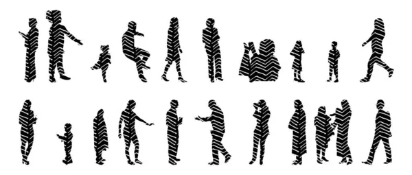 Silhouettes Vectorielles Silhouettes Esquissées Personnes Dessin Contour Silhouette Personnes Icône — Image vectorielle