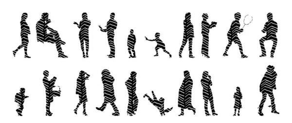 Silhouettes Vectorielles Silhouettes Esquissées Personnes Dessin Contour Silhouette Personnes Icône — Image vectorielle