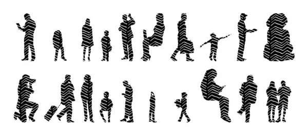 Silhouettes Vectorielles Silhouettes Esquissées Personnes Dessin Contour Silhouette Personnes Icône — Image vectorielle