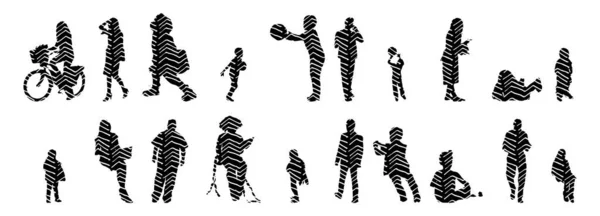 Silhouettes Vectorielles Silhouettes Esquissées Personnes Dessin Contour Silhouette Personnes Icône — Image vectorielle