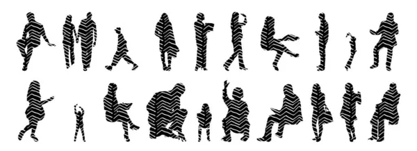 Silhouettes Vectorielles Silhouettes Esquissées Personnes Dessin Contour Silhouette Personnes Icône — Image vectorielle