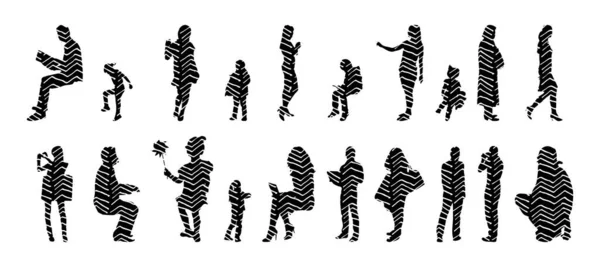 Silhouettes Vectorielles Silhouettes Esquissées Personnes Dessin Contour Silhouette Personnes Icône — Image vectorielle