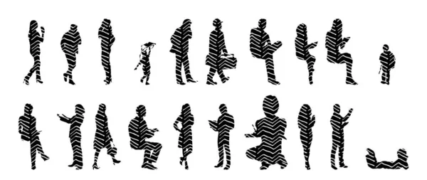 Vector Silhouettes Outline Silhouettes People Contour Drawing People Silhouette Icon — 스톡 벡터