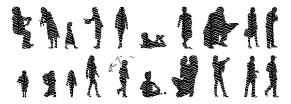 Silhouettes Vectorielles Silhouettes Esquissées Personnes Dessin Contour Silhouette Personnes Icône — Image vectorielle