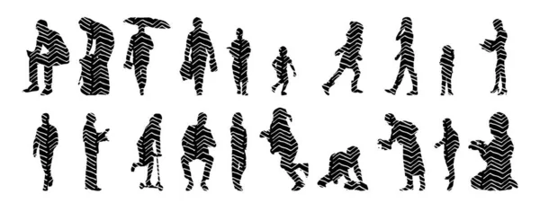 Silhouettes Vectorielles Silhouettes Esquissées Personnes Dessin Contour Silhouette Personnes Icône — Image vectorielle