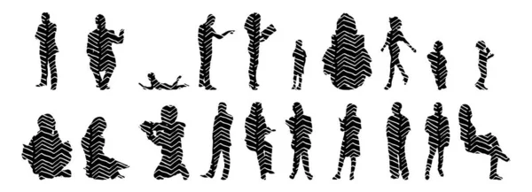 Silhouettes Vectorielles Silhouettes Esquissées Personnes Dessin Contour Silhouette Personnes Icône — Image vectorielle