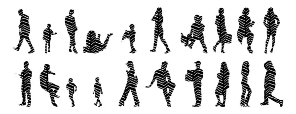 Silhouettes Vectorielles Silhouettes Esquissées Personnes Dessin Contour Silhouette Personnes Icône — Image vectorielle