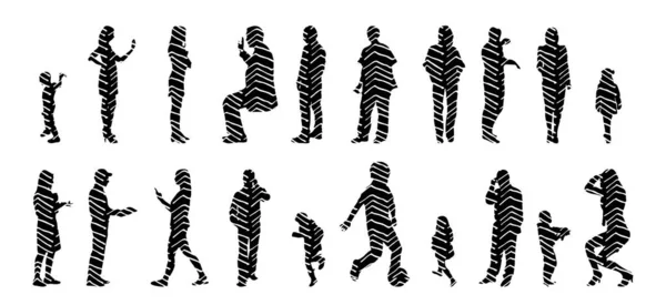 Silhouettes Vectorielles Silhouettes Esquissées Personnes Dessin Contour Silhouette Personnes Icône — Image vectorielle