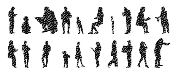 Vector Silhouettes Outline Silhouettes People Contour Drawing People Silhouette Icon — 스톡 벡터