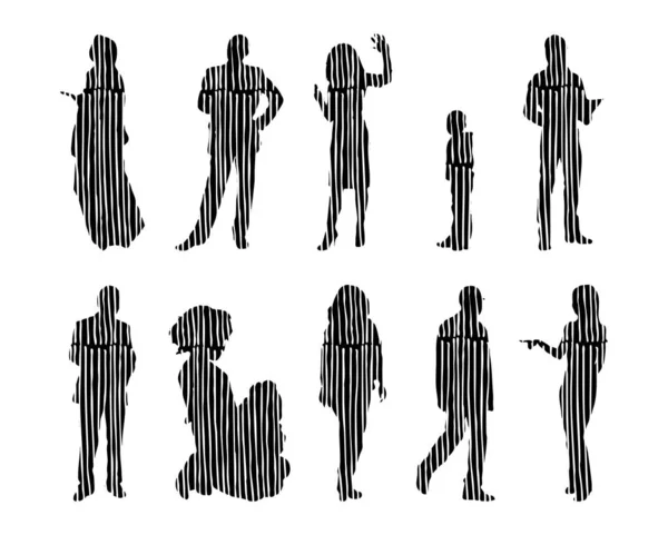 Silhouettes Vectorielles Silhouettes Esquissées Personnes Dessin Contour Silhouette Personnes Icône — Image vectorielle