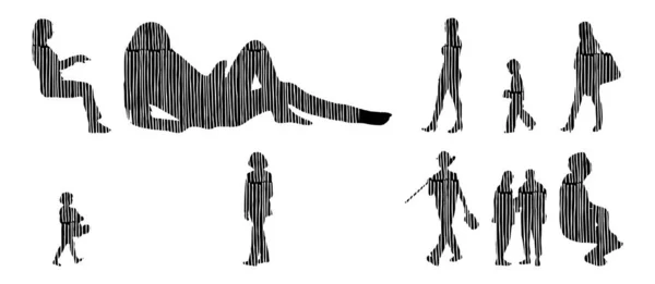 Silhouettes Vectorielles Silhouettes Esquissées Personnes Dessin Contour Silhouette Personnes Icône — Image vectorielle