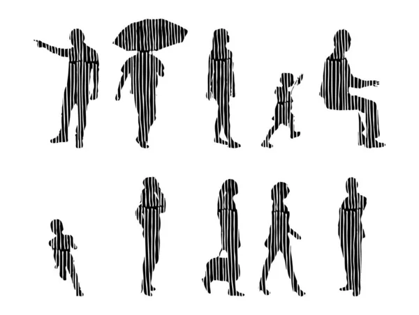 Silhouettes Vectorielles Silhouettes Esquissées Personnes Dessin Contour Silhouette Personnes Icône — Image vectorielle