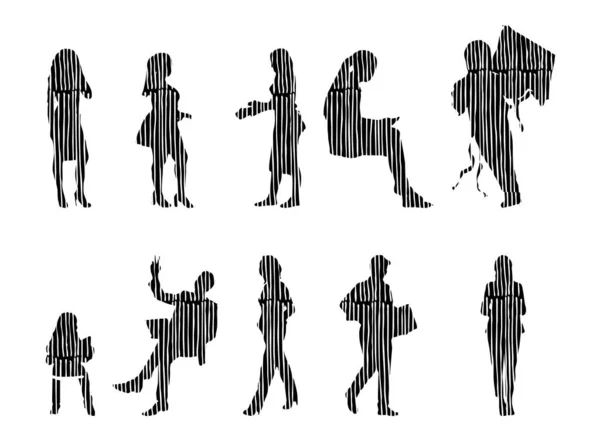 Vector Silhouettes Outline Silhouettes People Contour Drawing People Silhouette Icon — 스톡 벡터