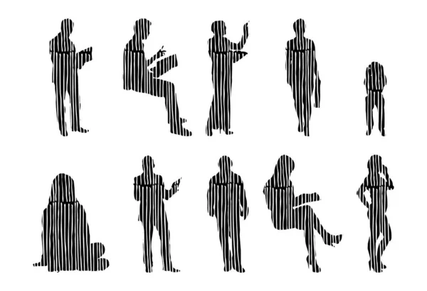 Silhouettes Vectorielles Silhouettes Esquissées Personnes Dessin Contour Silhouette Personnes Icône — Image vectorielle