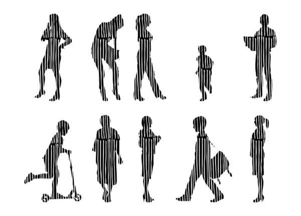 Vector Silhouettes Outline Silhouettes People Contour Drawing People Silhouette Icon — 스톡 벡터