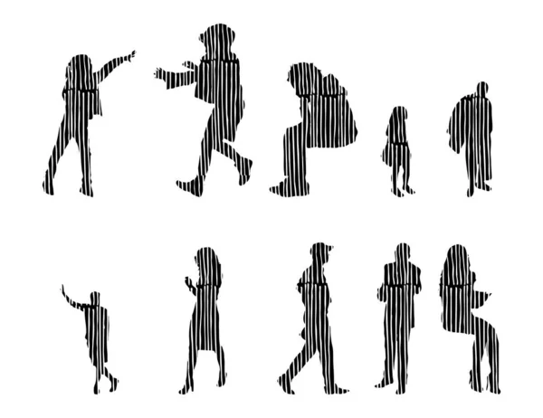 Vector Silhouettes Outline Silhouettes People Contour Drawing People Silhouette Icon — 스톡 벡터