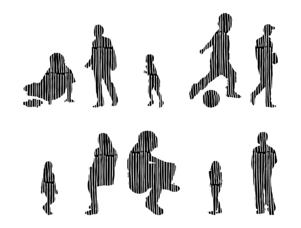 Vector Silhouettes Outline Silhouettes People Contour Drawing People Silhouette Icon — Stock Vector