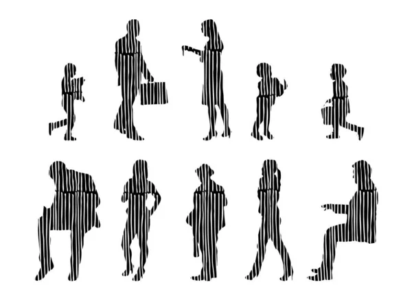 Vector Silhouettes Outline Silhouettes People Contour Drawing People Silhouette Icon — Stock Vector