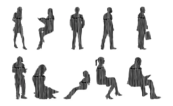 Silhouettes Vectorielles Silhouettes Esquissées Personnes Dessin Contour Silhouette Personnes Icône — Image vectorielle