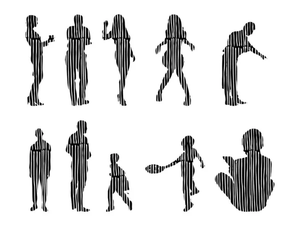 Vector Silhouettes Outline Silhouettes People Contour Drawing People Silhouette Icon — Stock Vector