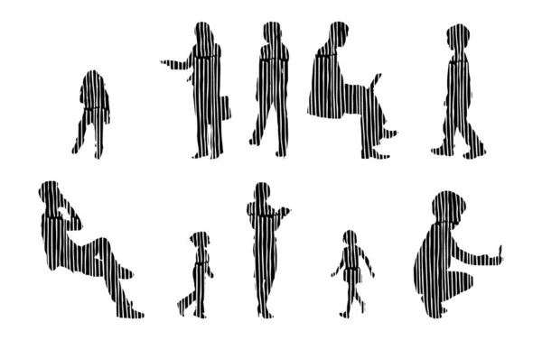 Silhouettes Vectorielles Silhouettes Esquissées Personnes Dessin Contour Silhouette Personnes Icône — Image vectorielle