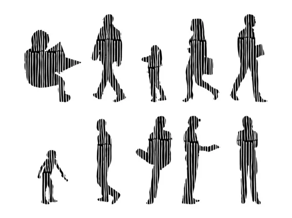 Silhouettes Vectorielles Silhouettes Esquissées Personnes Dessin Contour Silhouette Personnes Icône — Image vectorielle