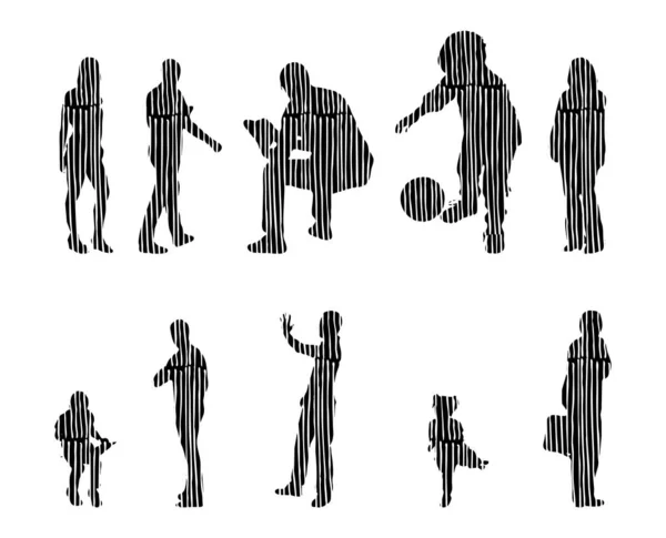 Silhouettes Vectorielles Silhouettes Esquissées Personnes Dessin Contour Silhouette Personnes Icône — Image vectorielle