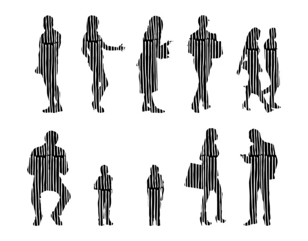 Silhouettes Vectorielles Silhouettes Esquissées Personnes Dessin Contour Silhouette Personnes Icône — Image vectorielle