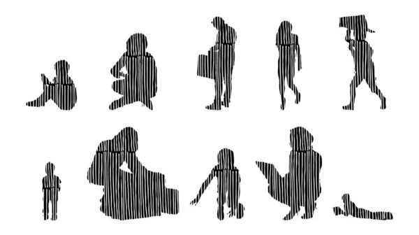 Silhouettes Vectorielles Silhouettes Esquissées Personnes Dessin Contour Silhouette Personnes Icône — Image vectorielle